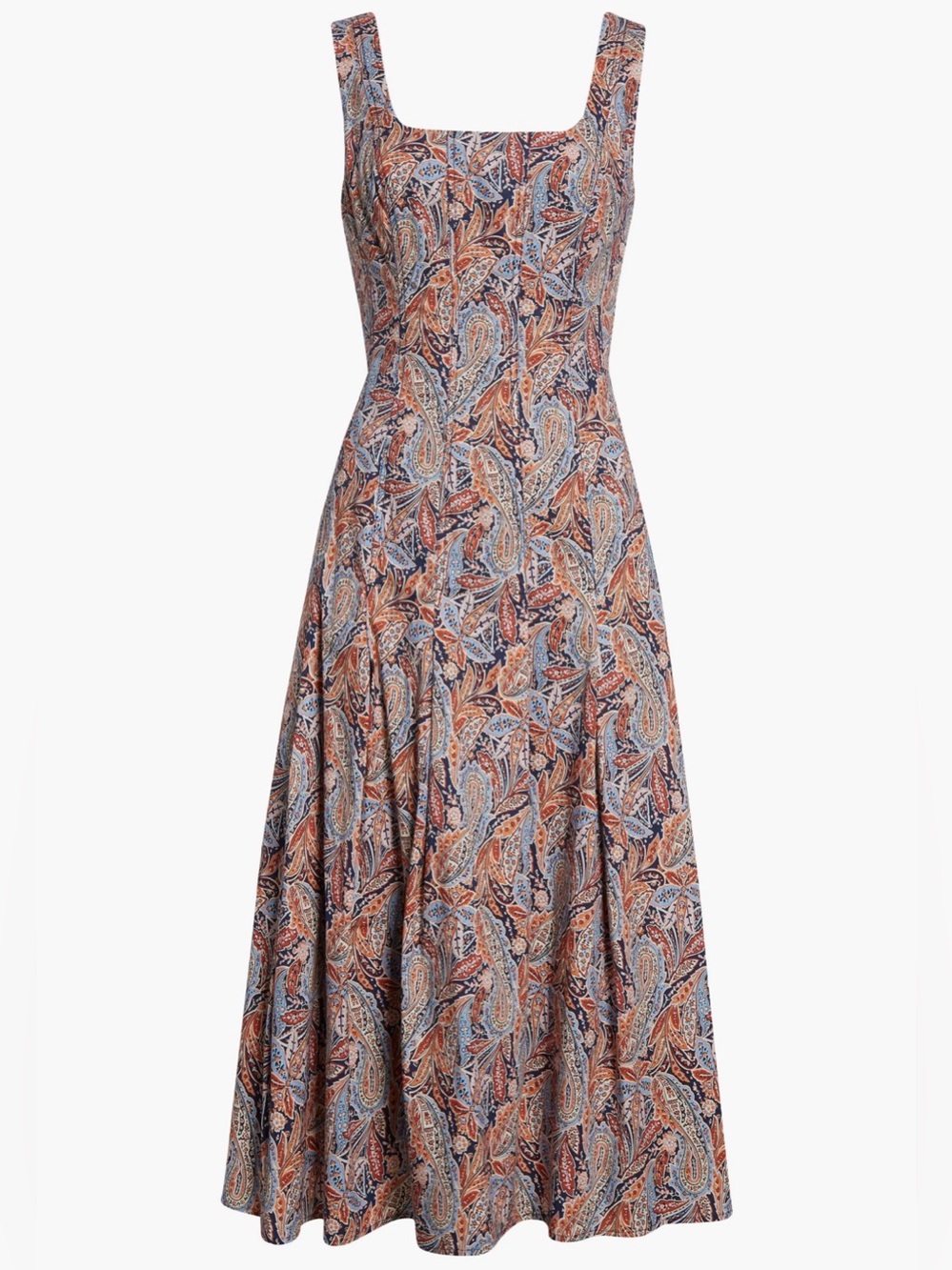 Veronica Beard Jolie Midi Poplin Dress In Navy  Paisley Print Size 2